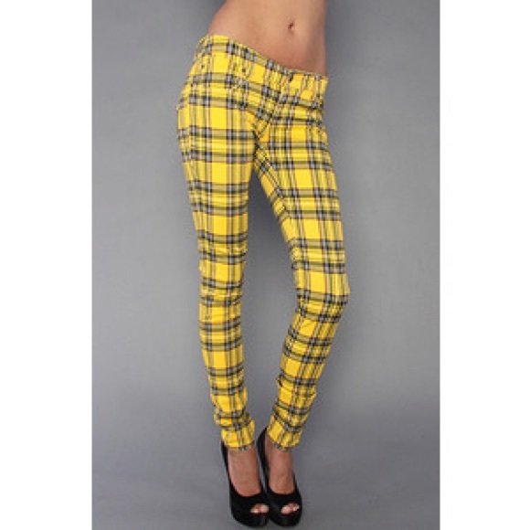 yellow tartan jeans